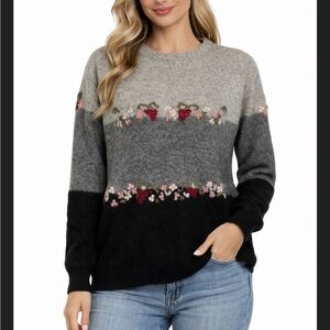 Bella Italy Y2K Super Kid Mohair Embroidered Berry Floral Sweater S
